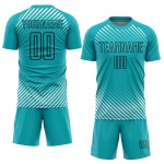 Aqua Sublimation Custom Jersey Uniform Schwarz Fußball Diagonale Linien Aqua Sublimation Custom Jersey Uniform Schwarz Fußball Diagonale Linien