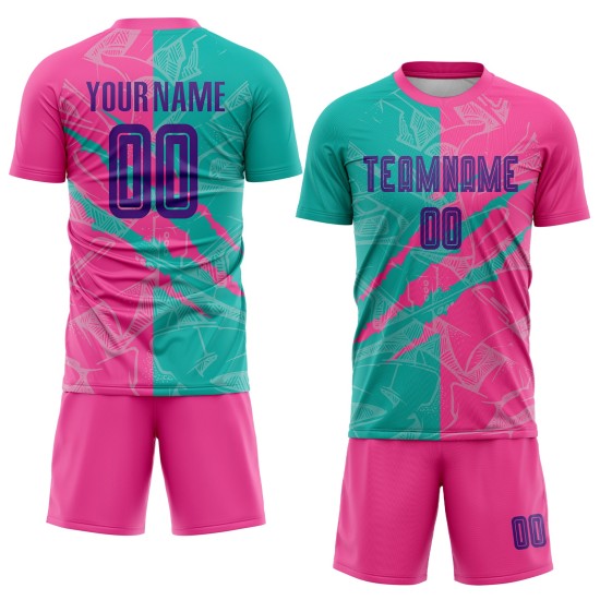 Jersey Fußball Benutzerdefinierte Lila Muster Graffiti Uniform Sublimation Scratch Teal-Pink Jersey Fußball Benutzerdefinierte Lila Muster Graffiti Uniform Sublimation Scratch Teal-Pink
