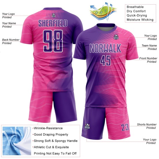 Uniform Rosa Sublimation Fußball Jersey Custom Gradient Lila-Weiß Pfeil