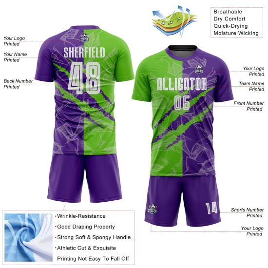 Scratch Grün-Lila Jersey Aurora Muster Sublimation Graffiti Uniform Custom Fußball
