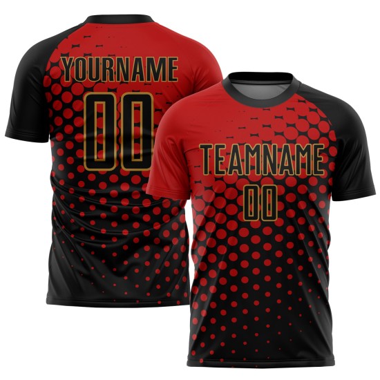 Sublimation Uniform Rot Gold Fußball Jersey Schwarz-Old Custom Sublimation Uniform Rot Gold Fußball Jersey Schwarz-Old Custom