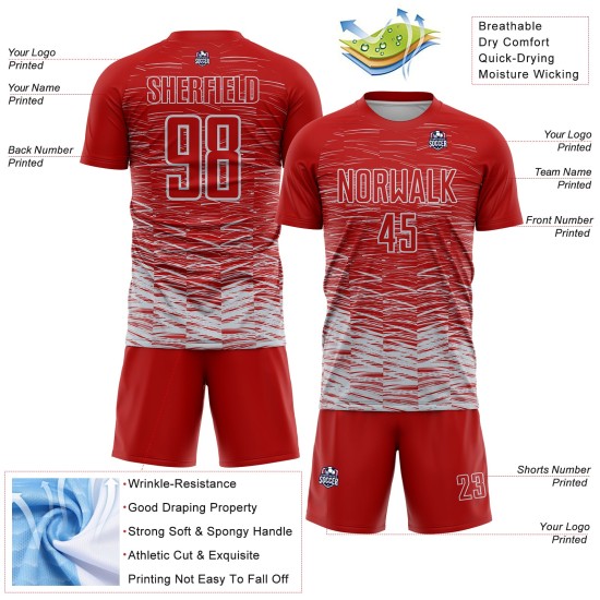 Sublimation Silber-Weiß Rot Jersey Uniform Linie Custom Fußball