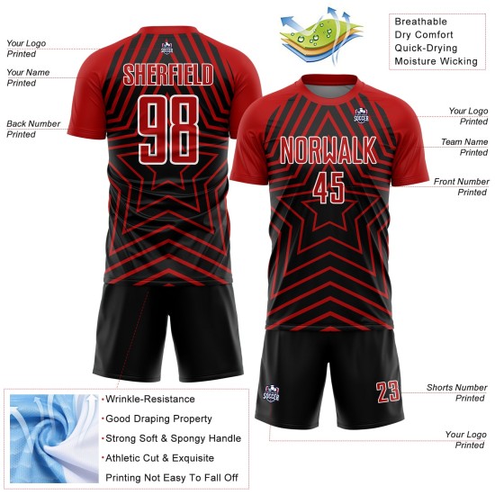 Stars Soccer Schwarz Sublimation Trikot Uniform Rot-Weiß Custom