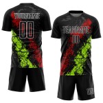 Jersey Sublimation Splatter Art Schwarz Uniform Tropfend Grün Rot-Neon Fußball Custom