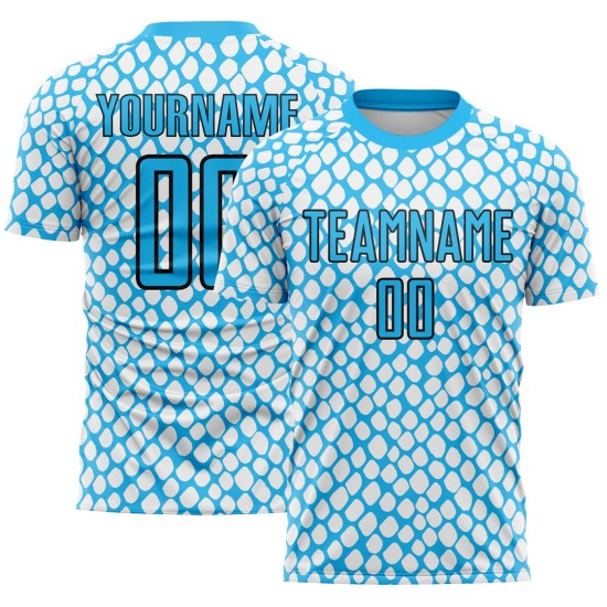 Schwarz-Weiß Uniform Fußball Haut Blau Himmel Sublimation Schlange Jersey Custom Schwarz-Weiß Uniform Fußball Haut Blau Himmel Sublimation Schlange Jersey Custom