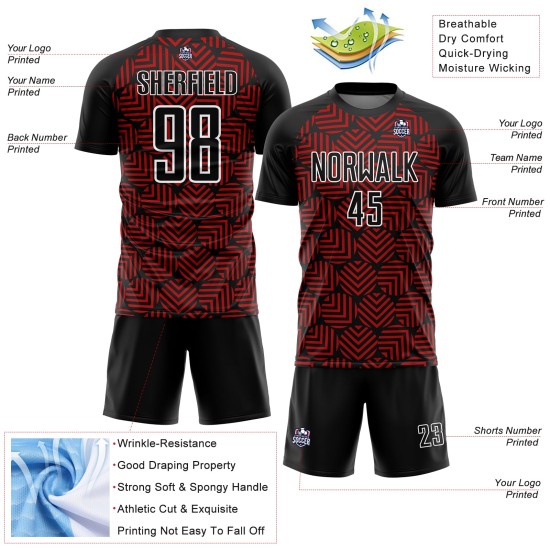 Geometrische Uniform Sublimation Rot-Weiß Schwarz Fußball Abstrakte Formen Custom Jersey