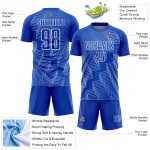 Blaue Uniform Weiß Benutzerdefinierte Form Sublimation Zickzack Jersey Soccer Thunder Blaue Uniform Weiß Benutzerdefinierte Form Sublimation Zickzack Jersey Soccer Thunder