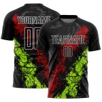 Jersey Sublimation Splatter Art Schwarz Uniform Tropfend Grün Rot-Neon Fußball Custom
