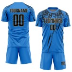 Benutzerdefinierte Sublimation Fußballuniform Pulver Gold Jersey Blau Schwarz-Alt Benutzerdefinierte Sublimation Fußballuniform Pulver Gold Jersey Blau Schwarz-Alt