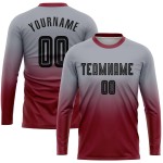 Benutzerdefinierte Uniform Ärmel Fußball Long Fade Jersey Mode Grau Schwarz-Crimson Sublimation Benutzerdefinierte Uniform Ärmel Fußball Long Fade Jersey Mode Grau Schwarz-Crimson Sublimation