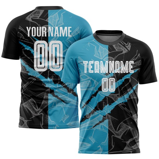 Graffiti Custom Blau Sublimation Uniform Black-Panther Scratch Fußball Jersey Muster Graffiti Custom Blau Sublimation Uniform Black-Panther Scratch Fußball Jersey Muster
