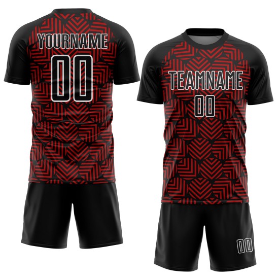 Geometrische Uniform Sublimation Rot-Weiß Schwarz Fußball Abstrakte Formen Custom Jersey