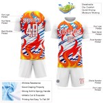 Uniform Weiß Trikot Sublimation Fußball Flamme Custom Rot-Gold Uniform Weiß Trikot Sublimation Fußball Flamme Custom Rot-Gold