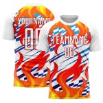 Uniform Weiß Trikot Sublimation Fußball Flamme Custom Rot-Gold Uniform Weiß Trikot Sublimation Fußball Flamme Custom Rot-Gold
