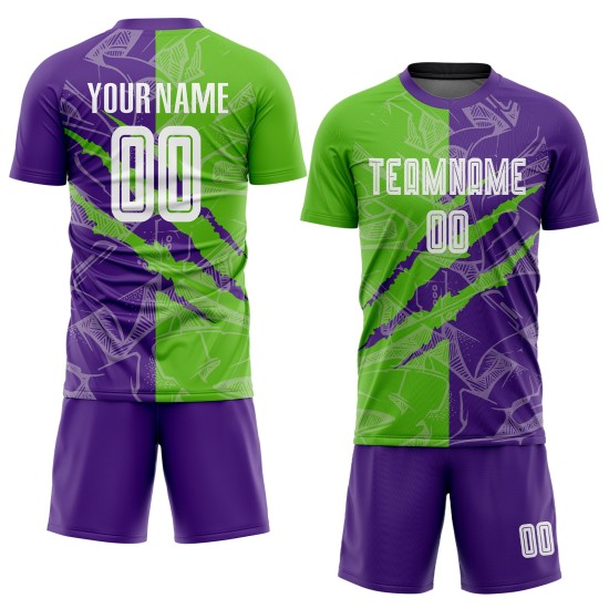 Scratch Grün-Lila Jersey Aurora Muster Sublimation Graffiti Uniform Custom Fußball