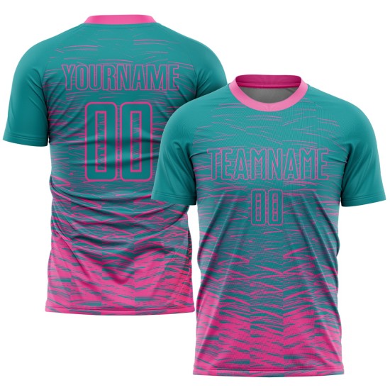 Benutzerdefinierte Jersey Sublimation Rosa Fußball Uniform Teal Benutzerdefinierte Jersey Sublimation Rosa Fußball Uniform Teal