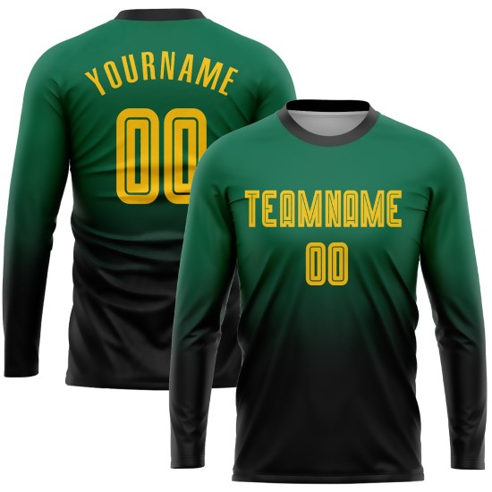Fade Jersey Custom Fußball Lange Gold-Schwarz Sublimation Grün Mode Uniform Ärmel Kelly