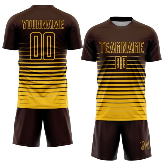 Gelb Mode Jersey Verblassen Nadelstreifen Uniform Sublimation Braun Fußball Custom