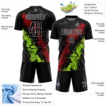 Jersey Sublimation Splatter Art Schwarz Uniform Tropfend Grün Rot-Neon Fußball Custom