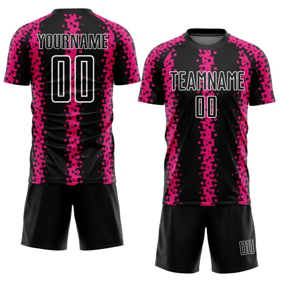 Geometrische Schwarz Custom Jersey Uniform Fußball Rosa-Weiß Heiße Abstrakte Muster Sublimation Geometrische Schwarz Custom Jersey Uniform Fußball Rosa-Weiß Heiße Abstrakte Muster Sublimation
