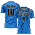 Benutzerdefinierte Sublimation Fußballuniform Pulver Gold Jersey Blau Schwarz-Alt Benutzerdefinierte Sublimation Fußballuniform Pulver Gold Jersey Blau Schwarz-Alt
