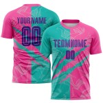 Jersey Fußball Benutzerdefinierte Lila Muster Graffiti Uniform Sublimation Scratch Teal-Pink Jersey Fußball Benutzerdefinierte Lila Muster Graffiti Uniform Sublimation Scratch Teal-Pink