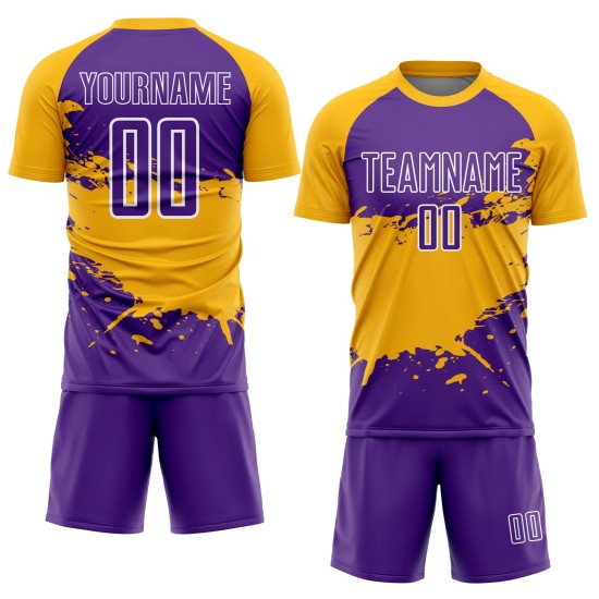 Sublimation Splash Custom Lila Fußball Gold-Weiß Uniform Trikot Sublimation Splash Custom Lila Fußball Gold-Weiß Uniform Trikot