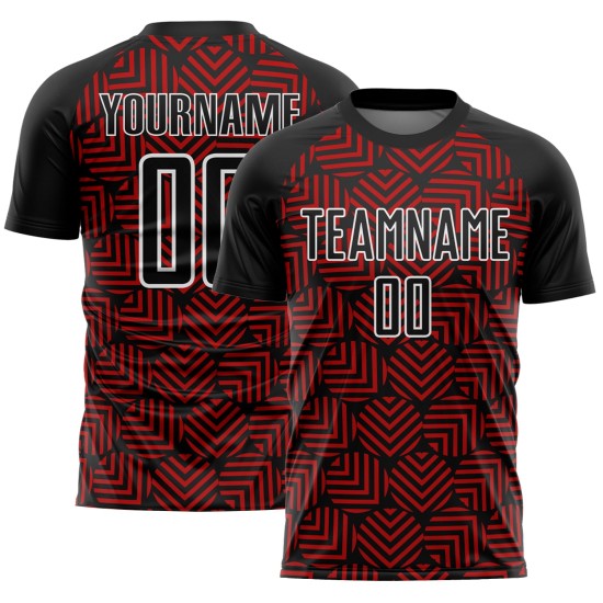 Geometrische Uniform Sublimation Rot-Weiß Schwarz Fußball Abstrakte Formen Custom Jersey