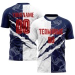 Jersey Sublimation Muster Graffiti Scratch Custom Uniform Fußball Rot-Marine Jersey Sublimation Muster Graffiti Scratch Custom Uniform Fußball Rot-Marine