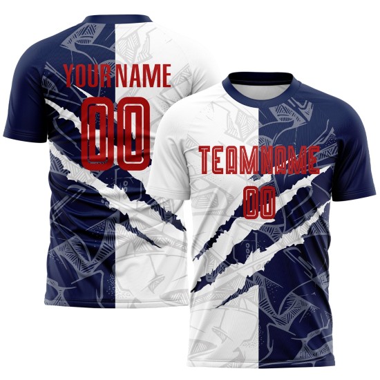 Jersey Sublimation Muster Graffiti Scratch Custom Uniform Fußball Rot-Marine Jersey Sublimation Muster Graffiti Scratch Custom Uniform Fußball Rot-Marine