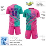 Jersey Fußball Benutzerdefinierte Lila Muster Graffiti Uniform Sublimation Scratch Teal-Pink Jersey Fußball Benutzerdefinierte Lila Muster Graffiti Uniform Sublimation Scratch Teal-Pink