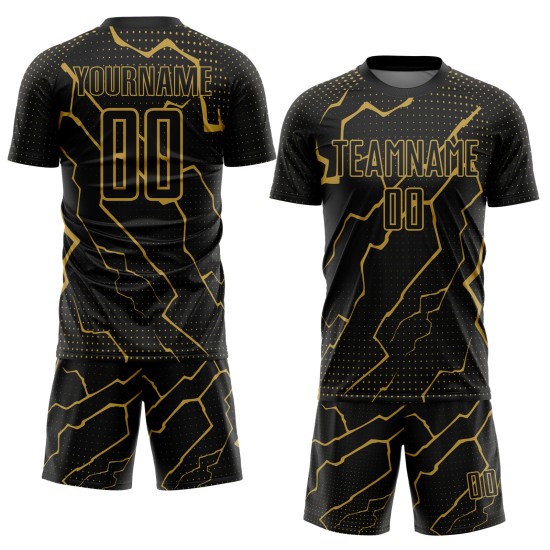 Alte benutzerdefinierte Lightning Gold Sublimation Jersey Uniform schwarz Fußball Alte benutzerdefinierte Lightning Gold Sublimation Jersey Uniform schwarz Fußball