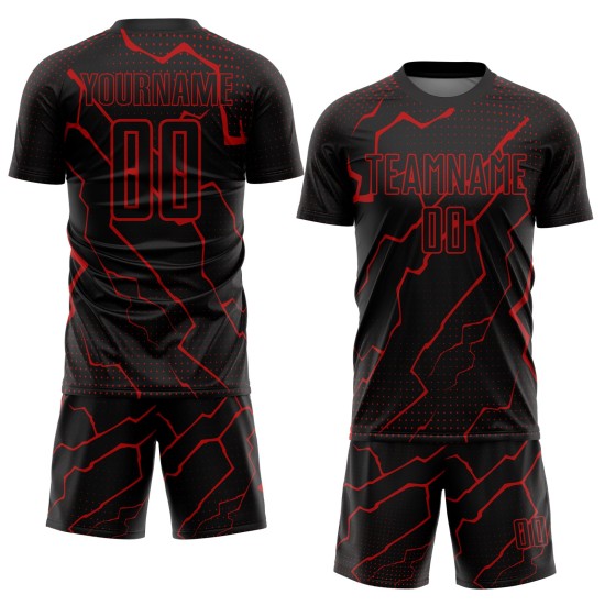 Schwarze Sublimation Fußball Rot Uniform Lightning Custom Jersey Schwarze Sublimation Fußball Rot Uniform Lightning Custom Jersey