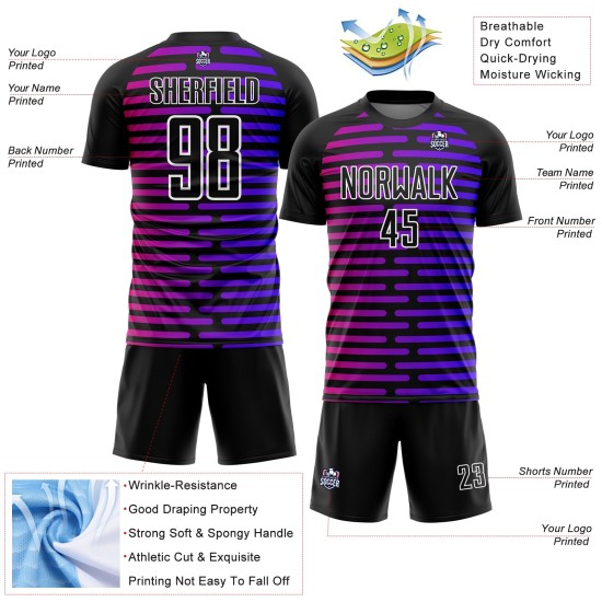 Uniform Sublimation Schwarze Linien Jersey Benutzerdefinierte Lila-Rosa Fußball Uniform Sublimation Schwarze Linien Jersey Benutzerdefinierte Lila-Rosa Fußball