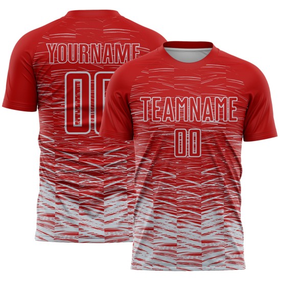 Sublimation Silber-Weiß Rot Jersey Uniform Linie Custom Fußball
